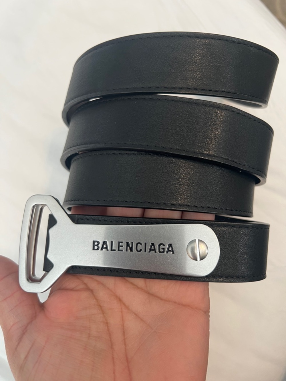 Balenciaga Silver and black Bottle opener D Leather Belt